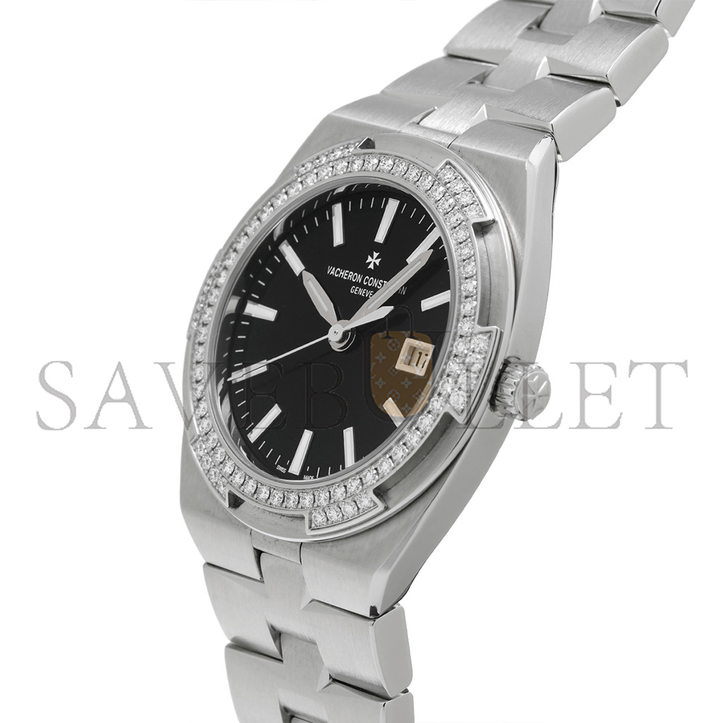 VACHERON CONSTANTIN OVERSEAS 33 QUARTZ STAINLESS STEEL DIAMOND BLACK DIAL WATCH 1205V/100A-B591